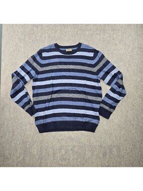 Sonoma Mens Striped Sweater Navy Gray Blue XL Cotton Crewneck Long Sleeve Casual